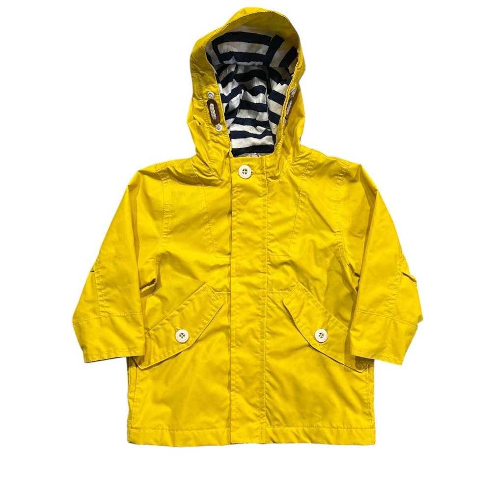 Baby Gap Yellow Rain Jacket Nautical Full Zip Striped Lining 12-18 Months